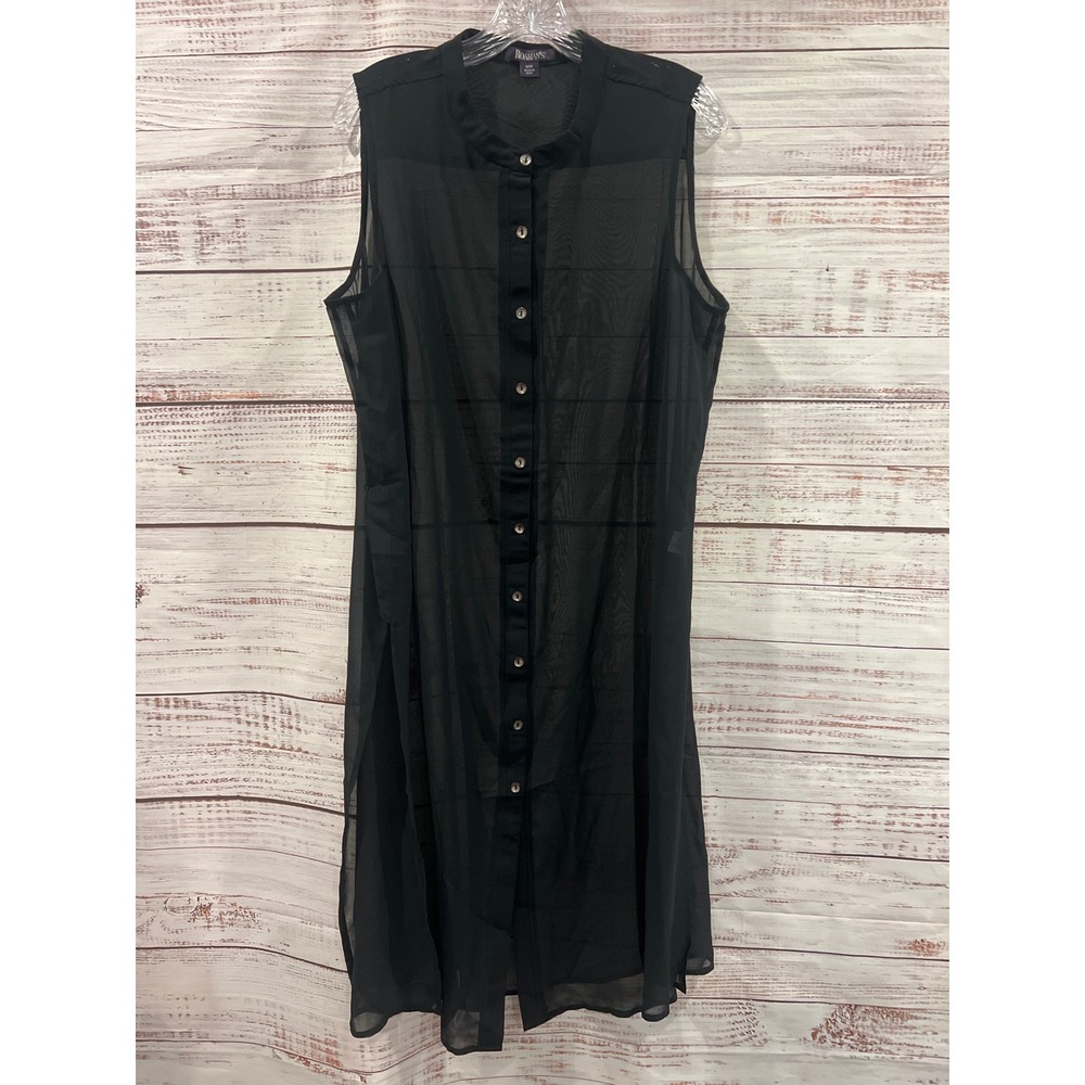 Roamans Black Sheer Sleeveless Tunic Button Down Blouse 18W 30-3466-7